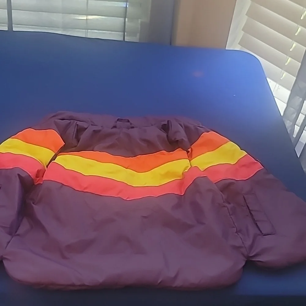 Reversible Purple Puffer Vest with Heart Patch One Side And Colorful Stripes